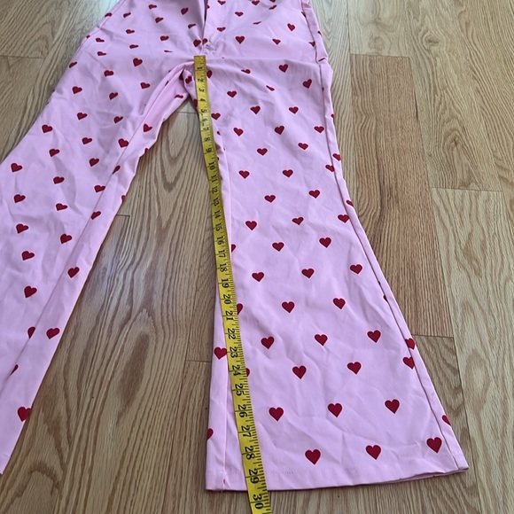 Cider small Pink Heart Pattern high rise Flared Pants. - Picture 8 of 12